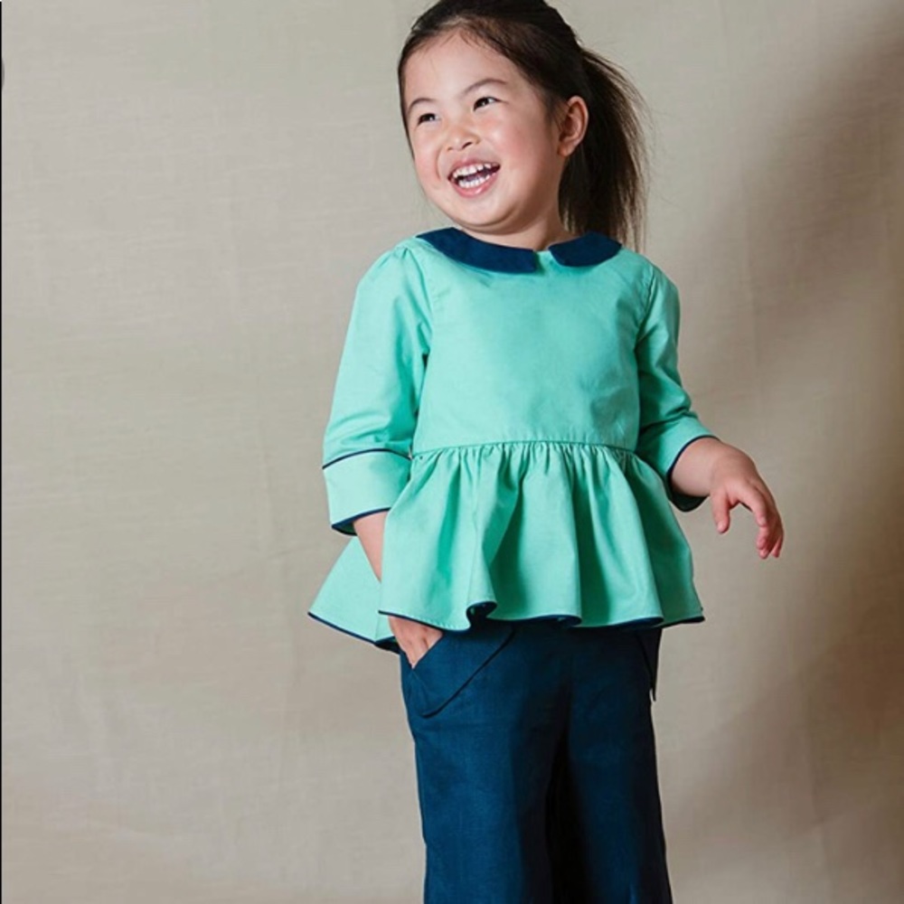 Dapper + Crown Fiona Top Size 3T Peplum new Top Teal Turquoise Blue Green navy